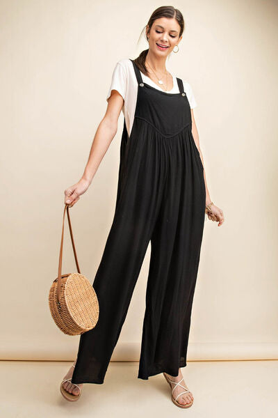 Kori America Full Size Sleeveless Ruched Wide Leg Overalls - Pahabu - Women Fashion & Jewelry