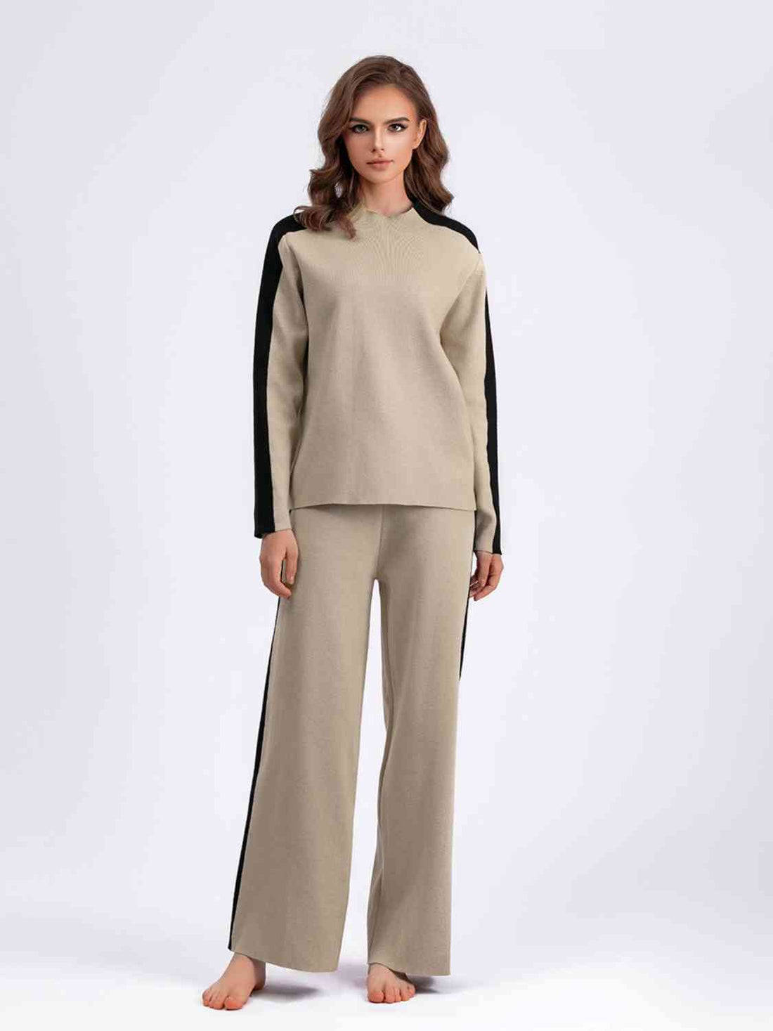 Contrast Sweater and Knit Pants Set - Pahabu - Women Fashion & Jewelry