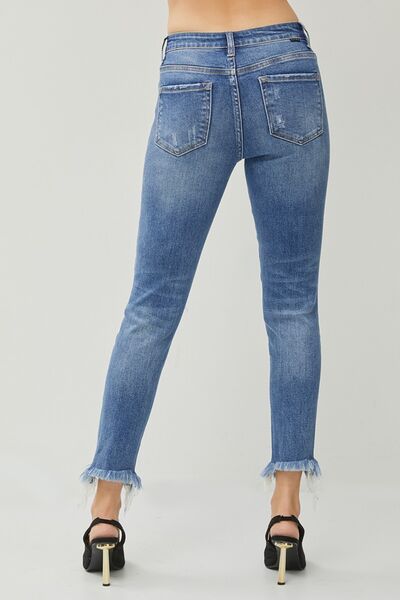 RISEN Distressed Frayed Hem Slim Jeans - Pahabu