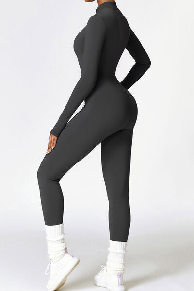 Zip Up Long Sleeve Slim Active Jumpsuit - Pahabu - Women Fashion & Jewelry