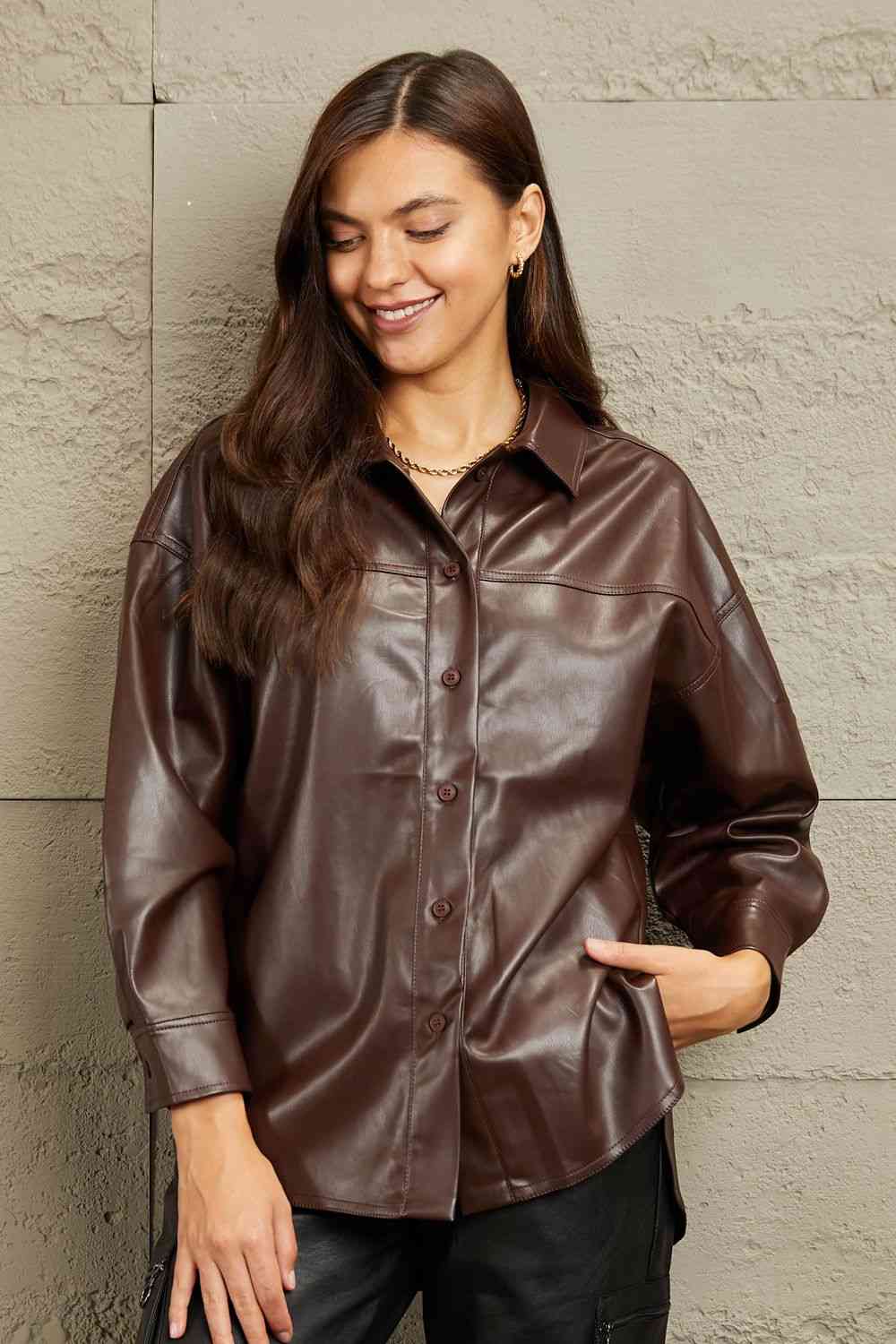 e.Luna Vegan Leather Button Down Shirt - Pahabu