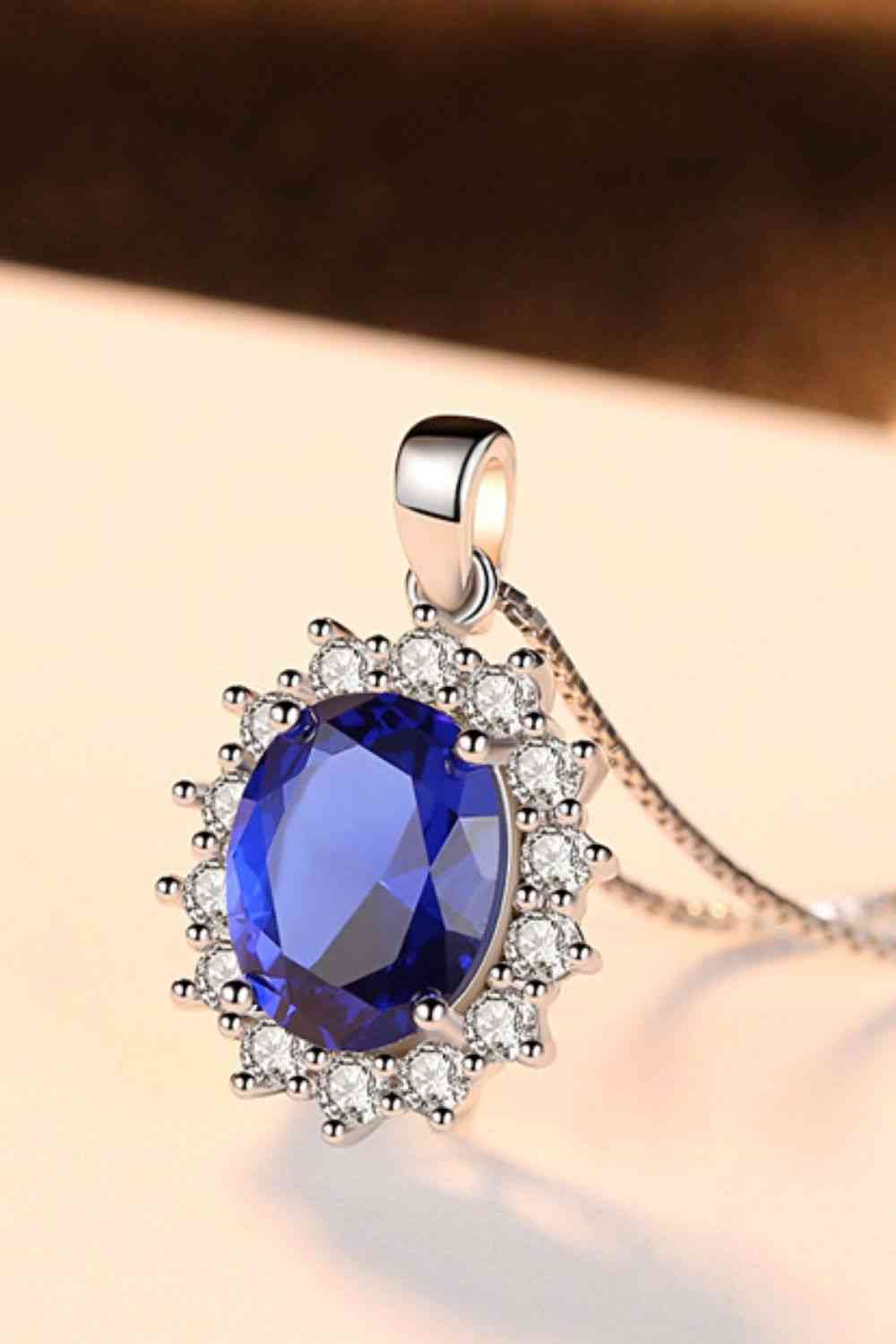 Synthetic Sapphire Pendant 925 Sterling Silver Necklace - Pahabu - Women Fashion & Jewelry