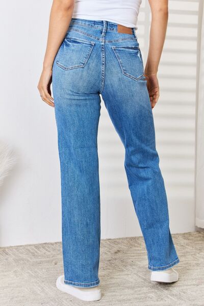 Judy Blue Full Size High Waist Distressed Straight-Leg Jeans - Pahabu