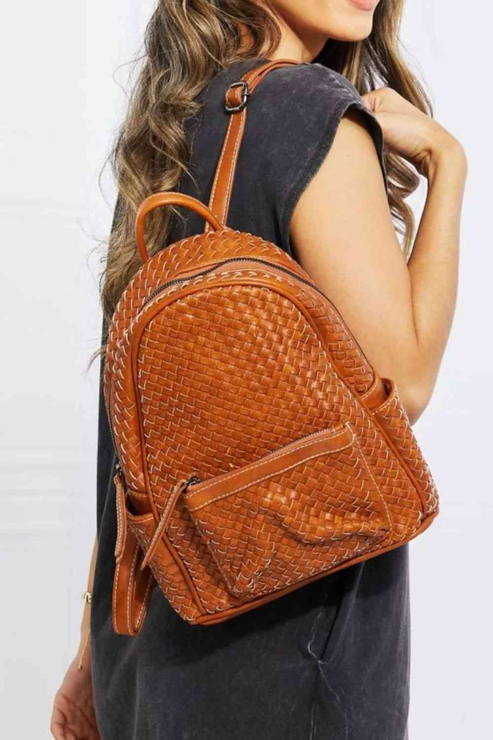 SHOMICO Certainly Chic Faux Leather Woven Backpack - Pahabu