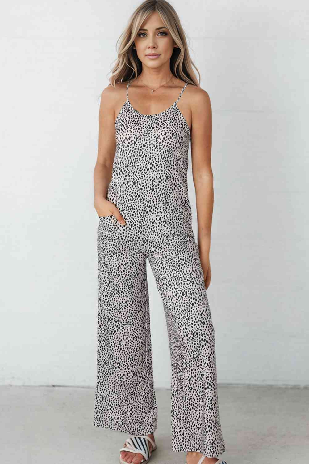 Printed Spaghetti Strap Jumpsuit with Pockets - Pahabu - Women Fashion & Jewelry