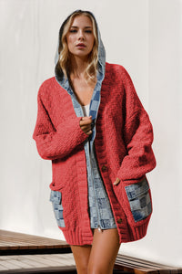 Double Take Full Size Hooded Denim Spliced Sweater Cardigan - Pahabu - Women's Clothing & Shop