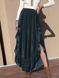 Ruffle Trim Wide Leg Slit Pants - Pahabu - Women's Clothing & Shop