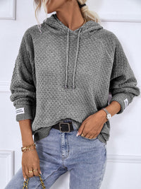 Texture Drawstring Long Sleeve Hooded Sweater - Pahabu - Women's Clothing & Shop