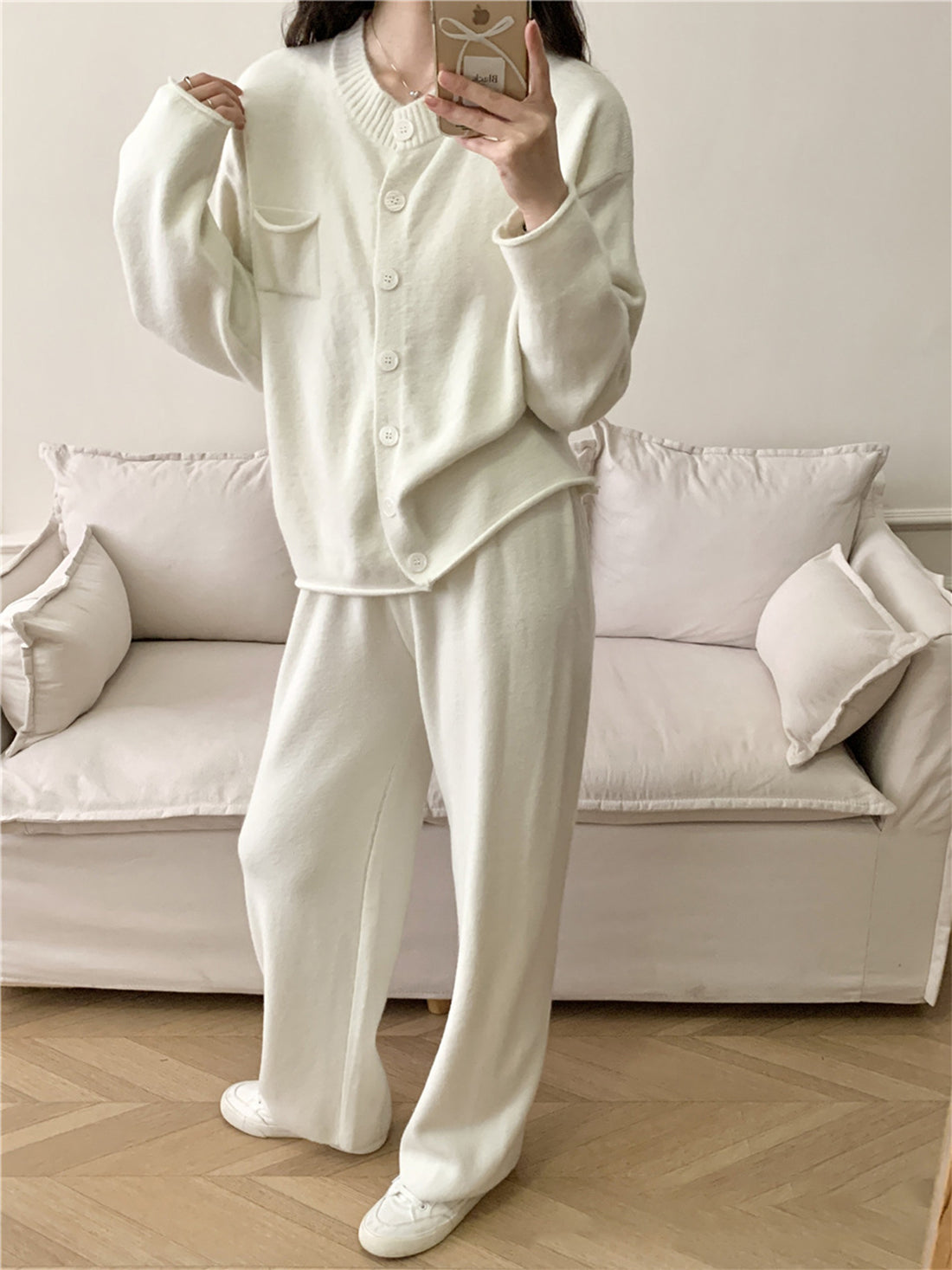 Pocketed Round Neck Button Up Cardigan and Pants Sweater Set - Pahabu - Women's Clothing & Shop