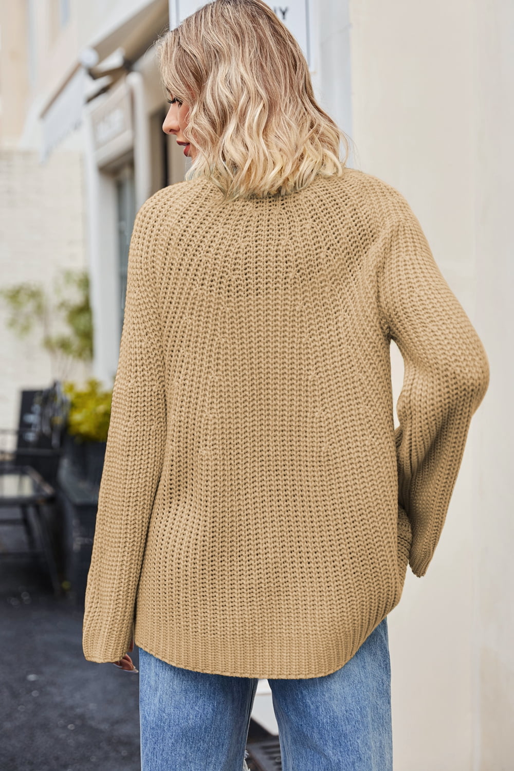 Raglan Sleeve Waffle Knit Sweater - Pahabu - Women's Clothing & Shop