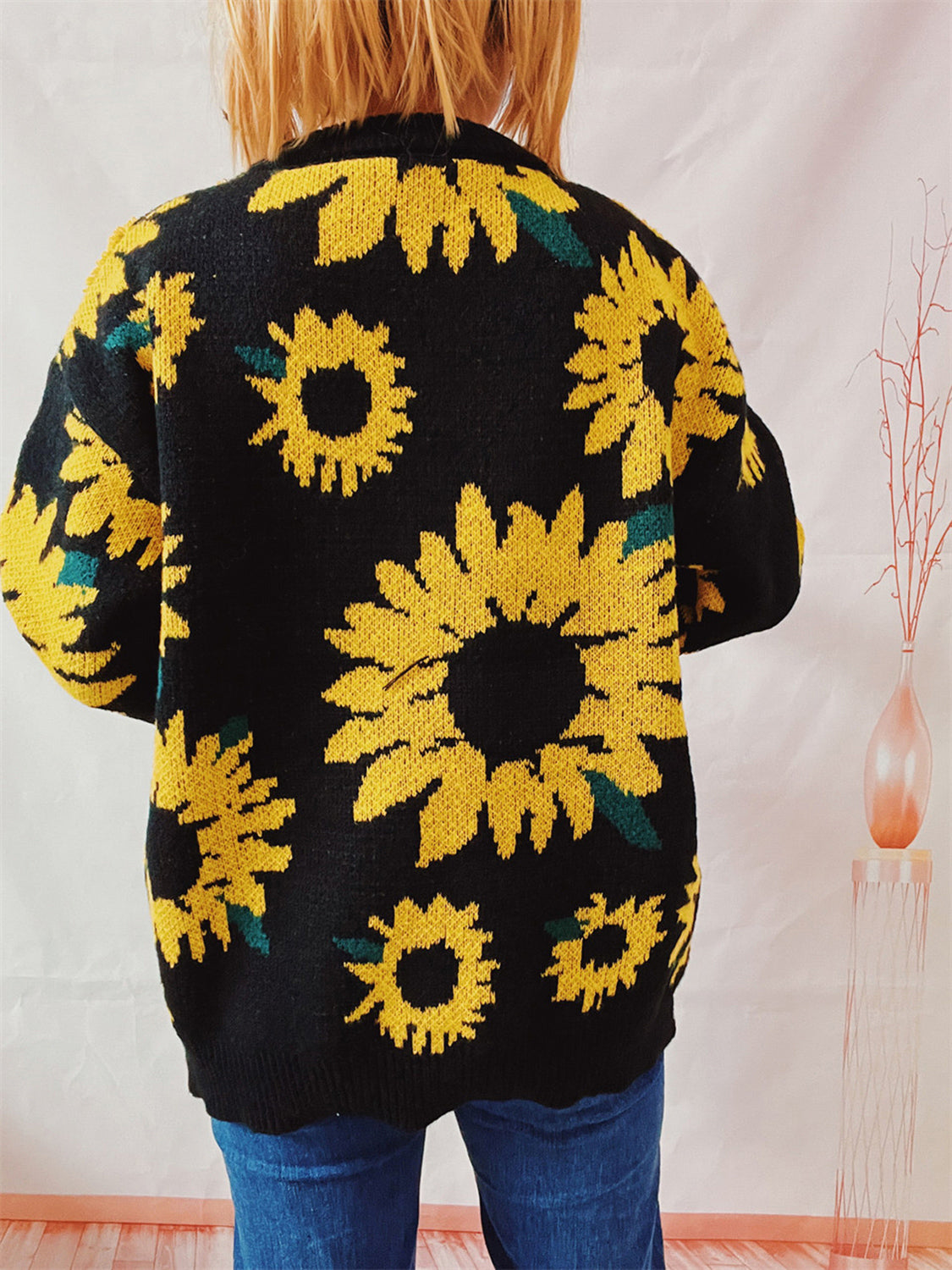 Sunflower Dropped Shoulder Long Sleeve Sweater - Pahabu - Women's Clothing & Shop