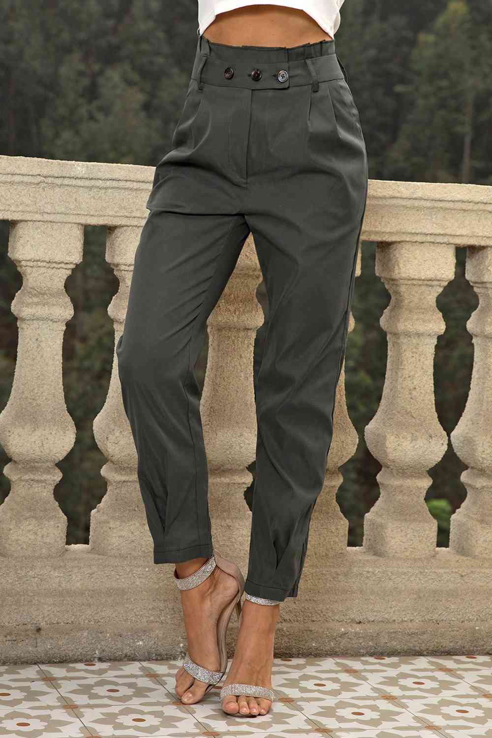 High Waist Cropped Pants - Pahabu - Women's Clothing & Shop