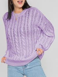 Openwork Round Sleeve Cable-Knit Sweater - Pahabu - Women's Clothing & Shop