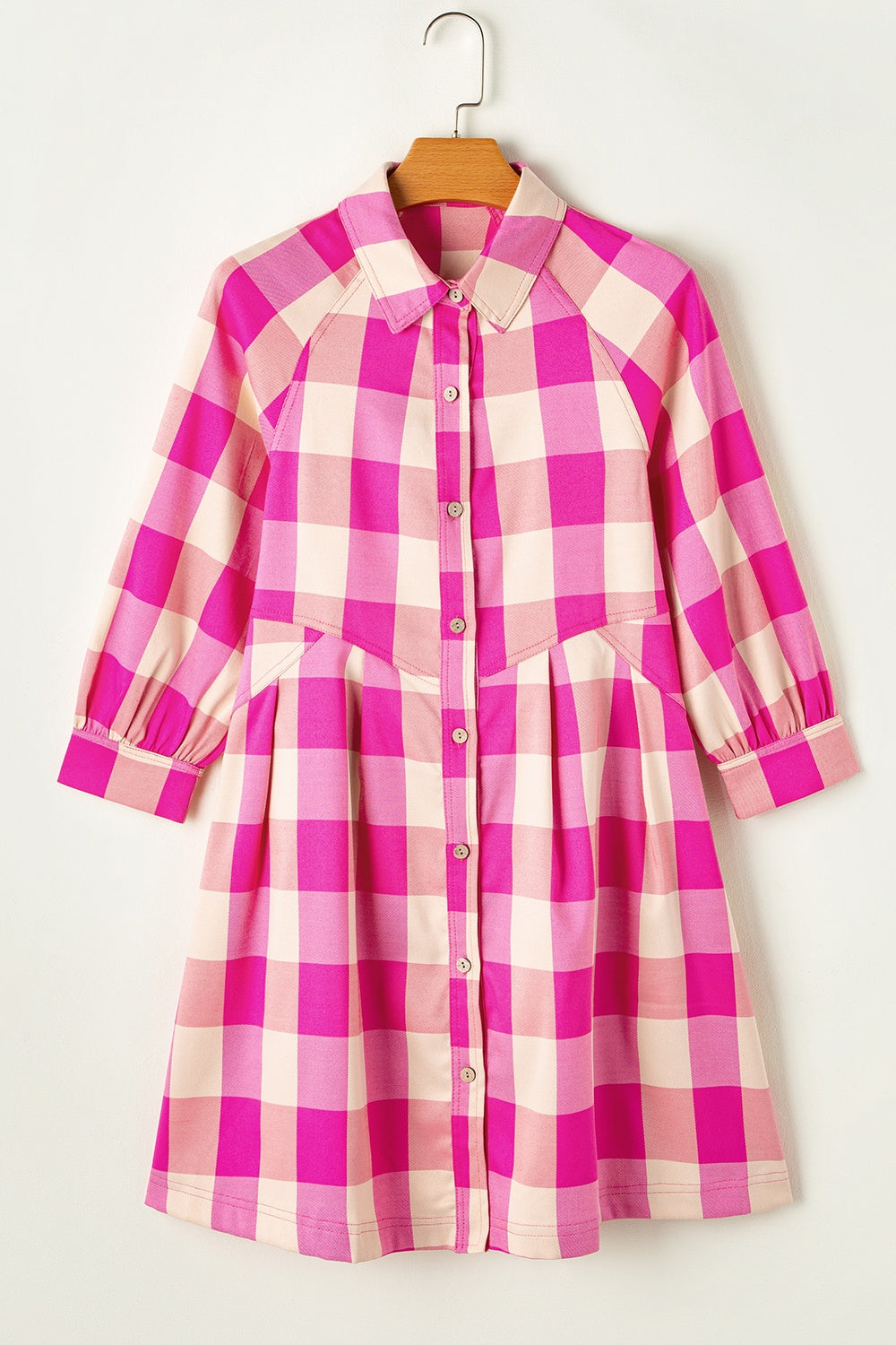 Plaid Button Up Long Sleeve Shirt Dress - Pahabu - Women's Clothing & Shop