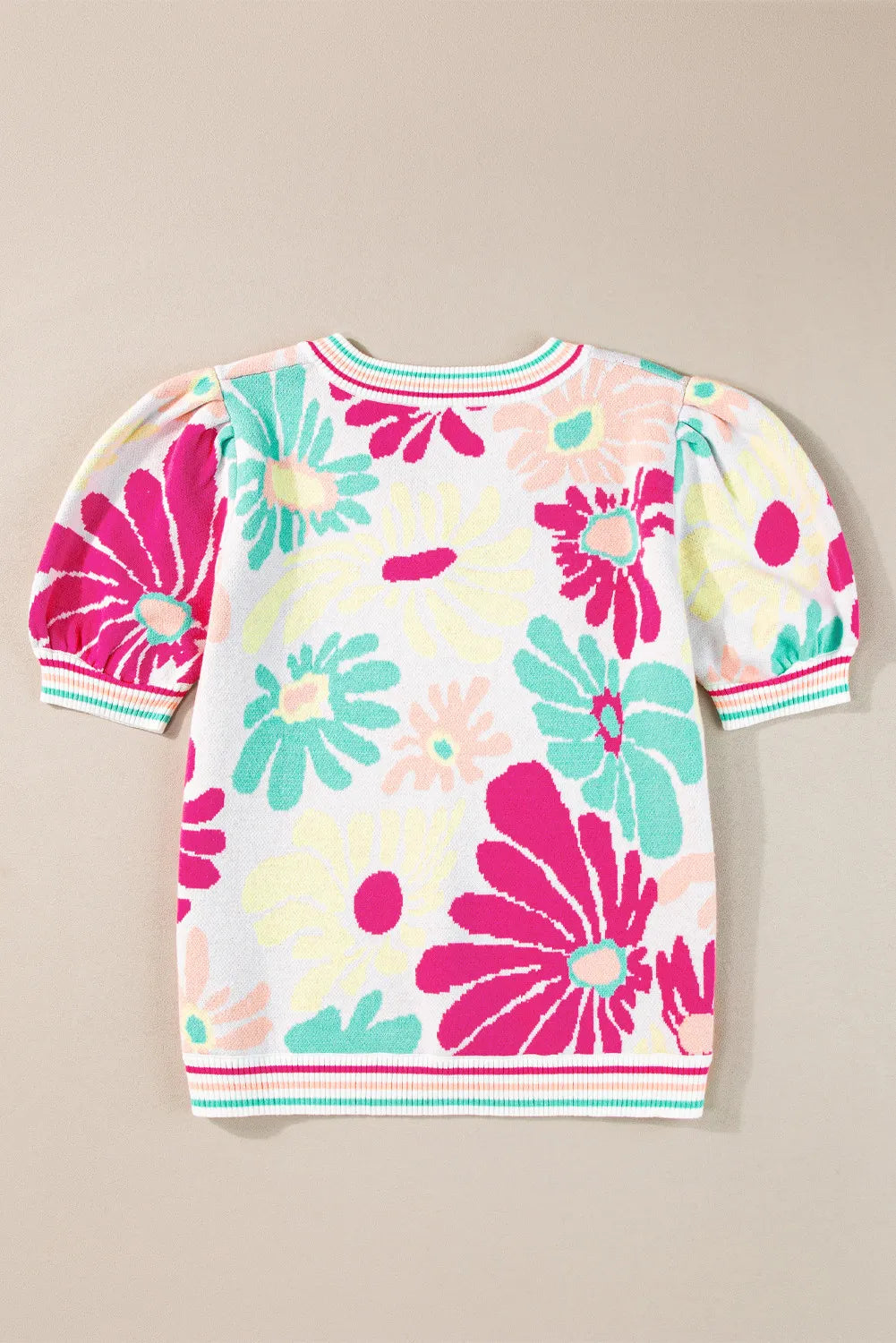 Flower V-Neck Puff Sleeve Sweater - Pahabu - Women's Clothing & Shop