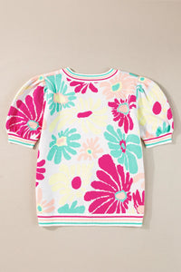 Flower V-Neck Puff Sleeve Sweater - Pahabu - Women's Clothing & Shop