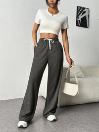 Drawstring Wide Leg Pants with Pockets - Pahabu - Women's Clothing & Shop