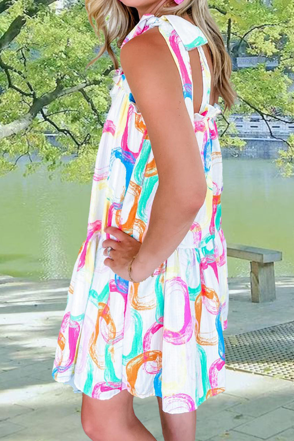 Tied Printed Sleeveless Mini Dress - Pahabu - Women's Clothing & Shop