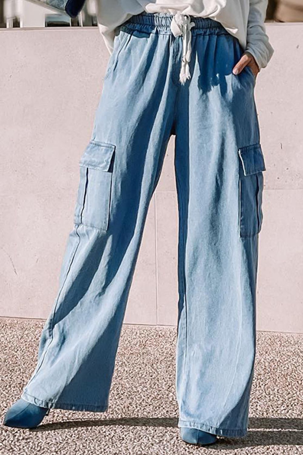 Drawstring Wide Leg Jeans with Pockets - Pahabu - Women's Clothing & Shop