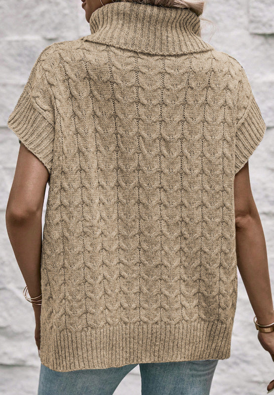Cable Knit Turtleneck Short Sleeve Sweater - Pahabu - Women's Clothing & Shop