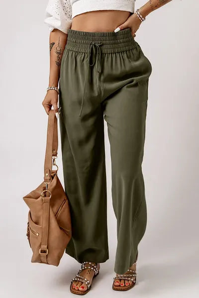 Smocked High Waist Wide Leg Pants - Pahabu - Women's Clothing & Shop