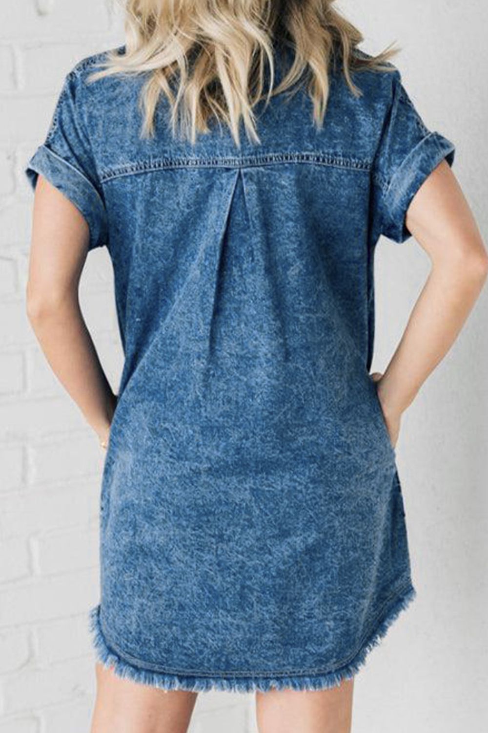 Raw Hem Pocketed Cap Sleeve Denim Dress - Pahabu - Women's Clothing & Shop
