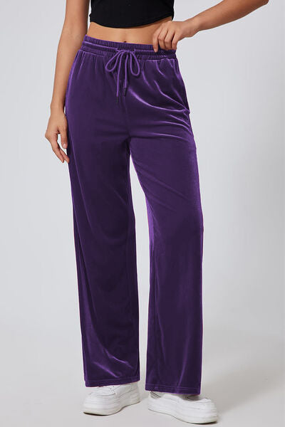 Drawstring Elastic Waist Straight Leg Pants - Pahabu - Women's Clothing & Shop