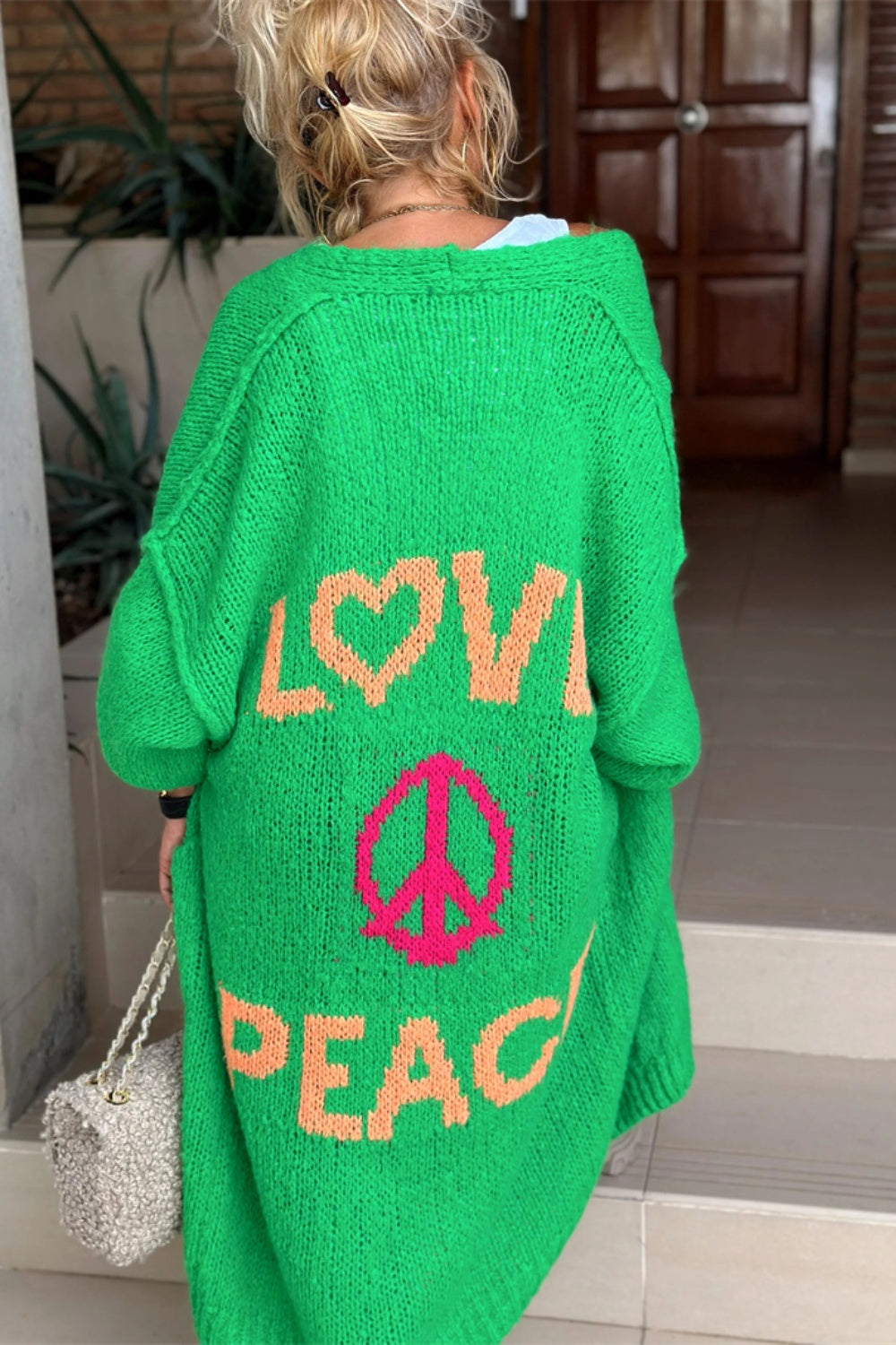 Letter Dropped Shoulder Long Sleeve Cardigan - Pahabu - Women's Clothing & Shop