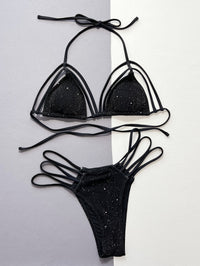 Glitter Halter Neck Strappy Two-Piece Bikini Set - Pahabu - Women's Clothing & Shop