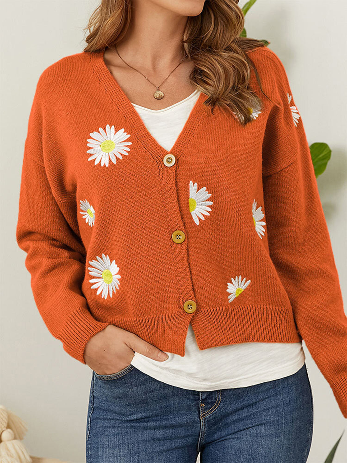 Flower Button Front Dropped Shoulder Cardigan - Pahabu - Women's Clothing & Shop