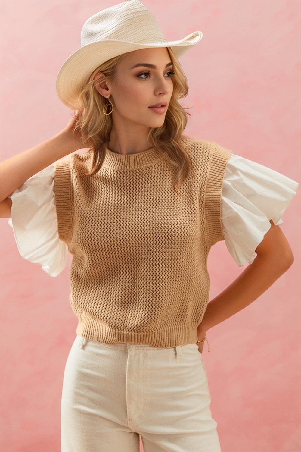 Oh Full Size Ruffled Round Neck Short Sleeve Sweater - Pahabu - Women's Clothing & Shop