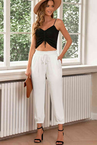 Drawstring Paperbag Waist Cropped Joggers - Pahabu - Women's Clothing & Shop