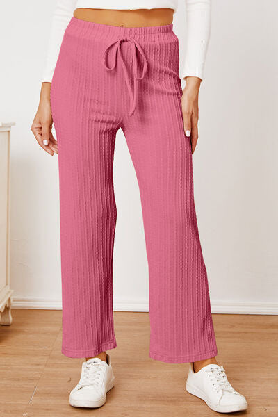 Textured Elastic Waist Straight Pants - Pahabu - Women's Clothing & Shop