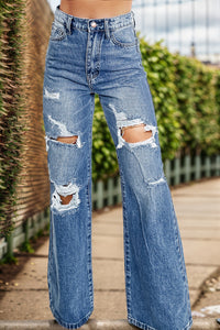 Distressed High Waist Bootcut Jeans - Pahabu - Women's Clothing & Shop