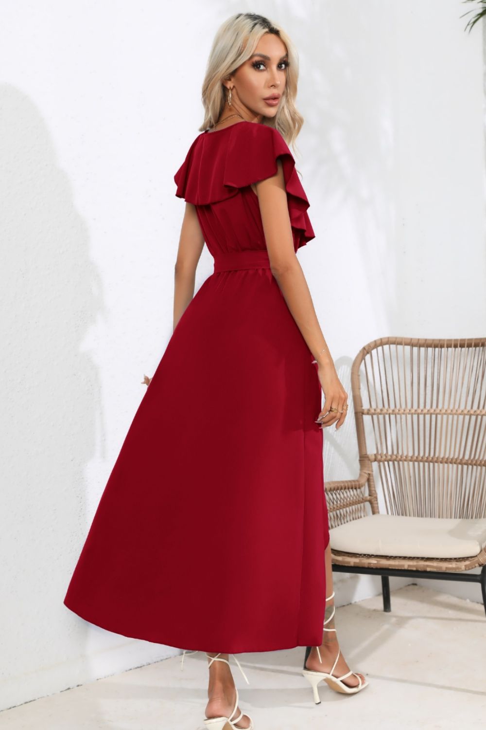 Ruffled Tied V-Neck Midi Dress - Pahabu - Women's Clothing & Shop