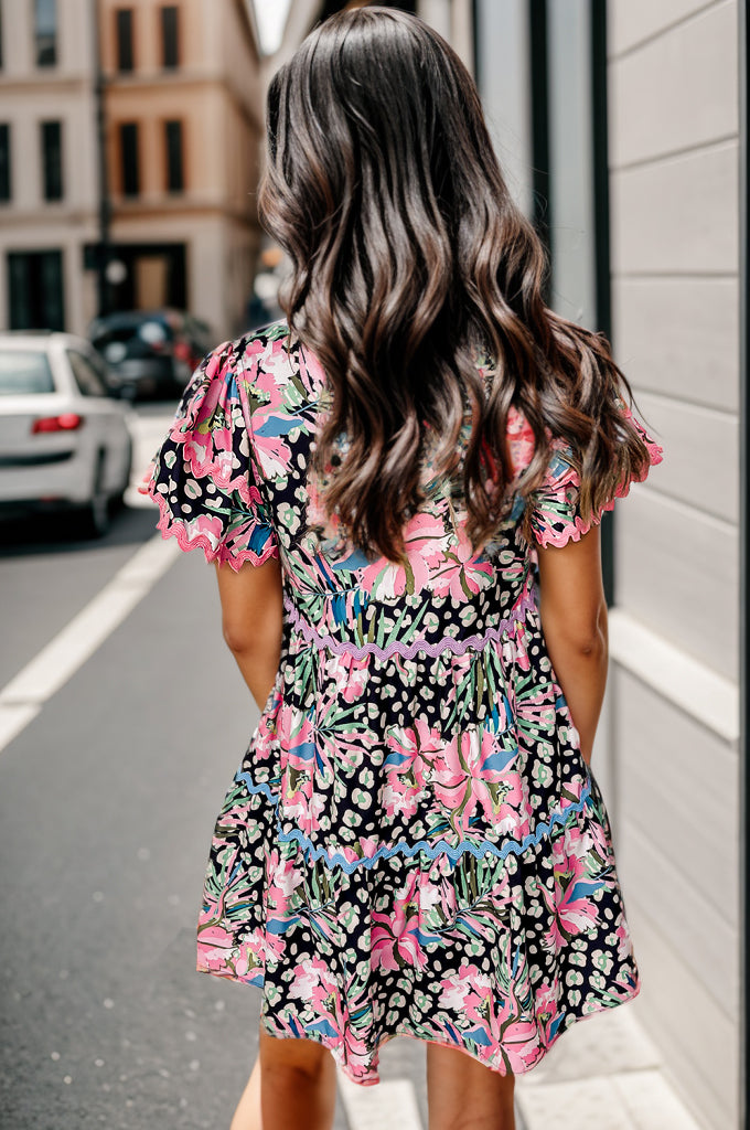 Printed Ruffle Hem Short Sleeve Mini Dress - Pahabu - Women's Clothing & Shop