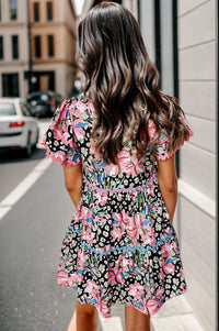 Printed Ruffle Hem Short Sleeve Mini Dress - Pahabu - Women's Clothing & Shop