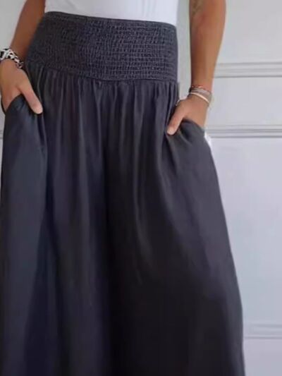 Full Size Smocked Wide Leg Pants with Pockets - Pahabu - Women's Clothing & Shop