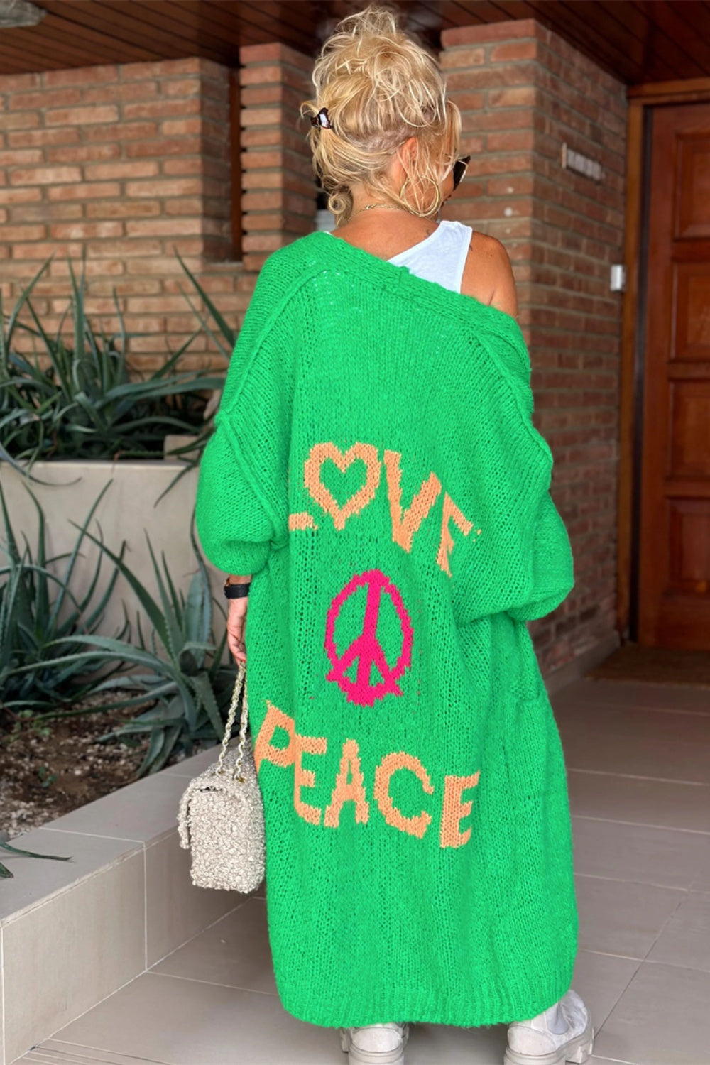 Letter Dropped Shoulder Long Sleeve Cardigan - Pahabu - Women's Clothing & Shop