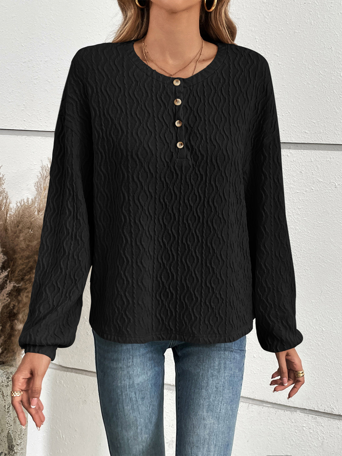 Ivy Lane Half Button Long Sleeve Top - Pahabu - Women's Clothing & Shop