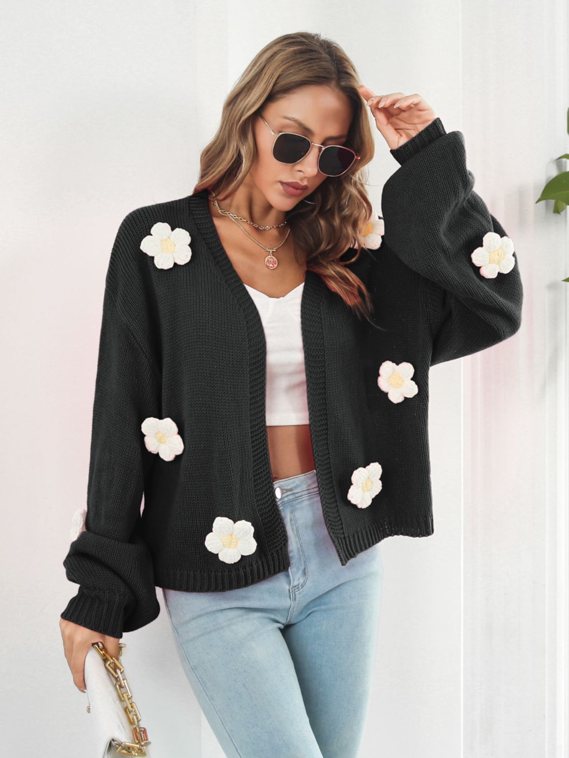 Floral Open Front Long Sleeve Cardigan - Pahabu - Women's Clothing & Shop