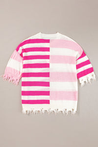 Striped Round Neck Half Sleeve Knit Top - Pahabu - Women's Clothing & Shop