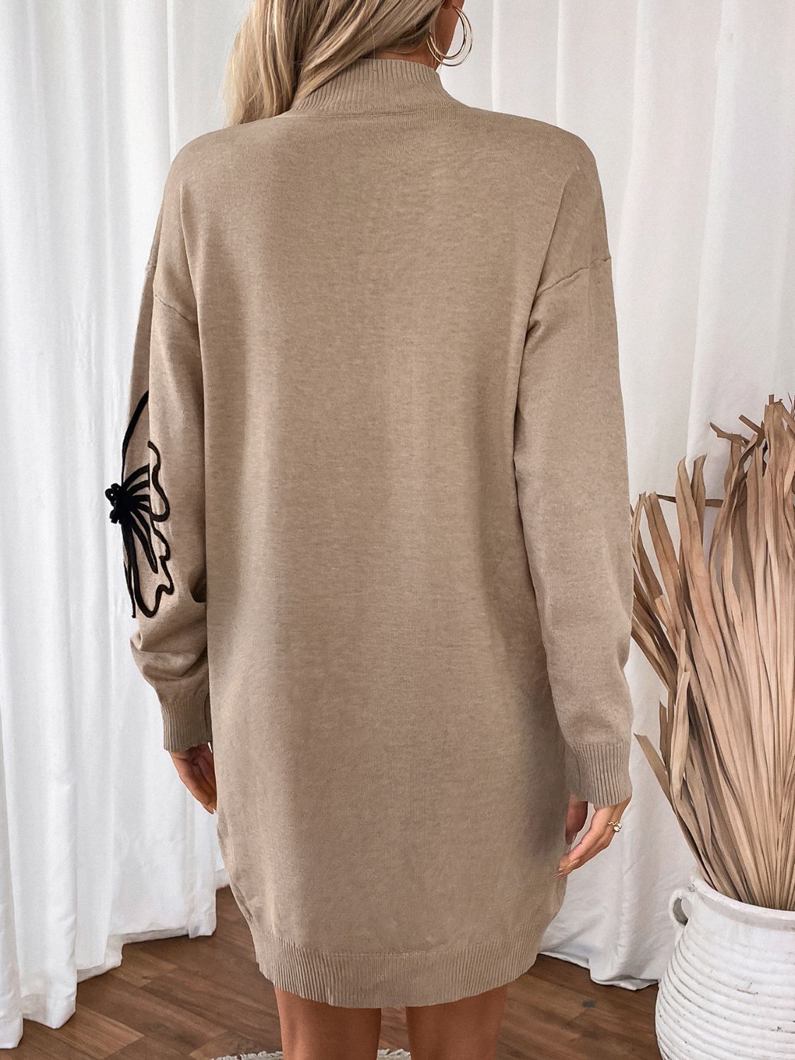 Perfee Flower Mock Neck Long Sleeve Sweater Dress - Pahabu - Women's Clothing & Shop