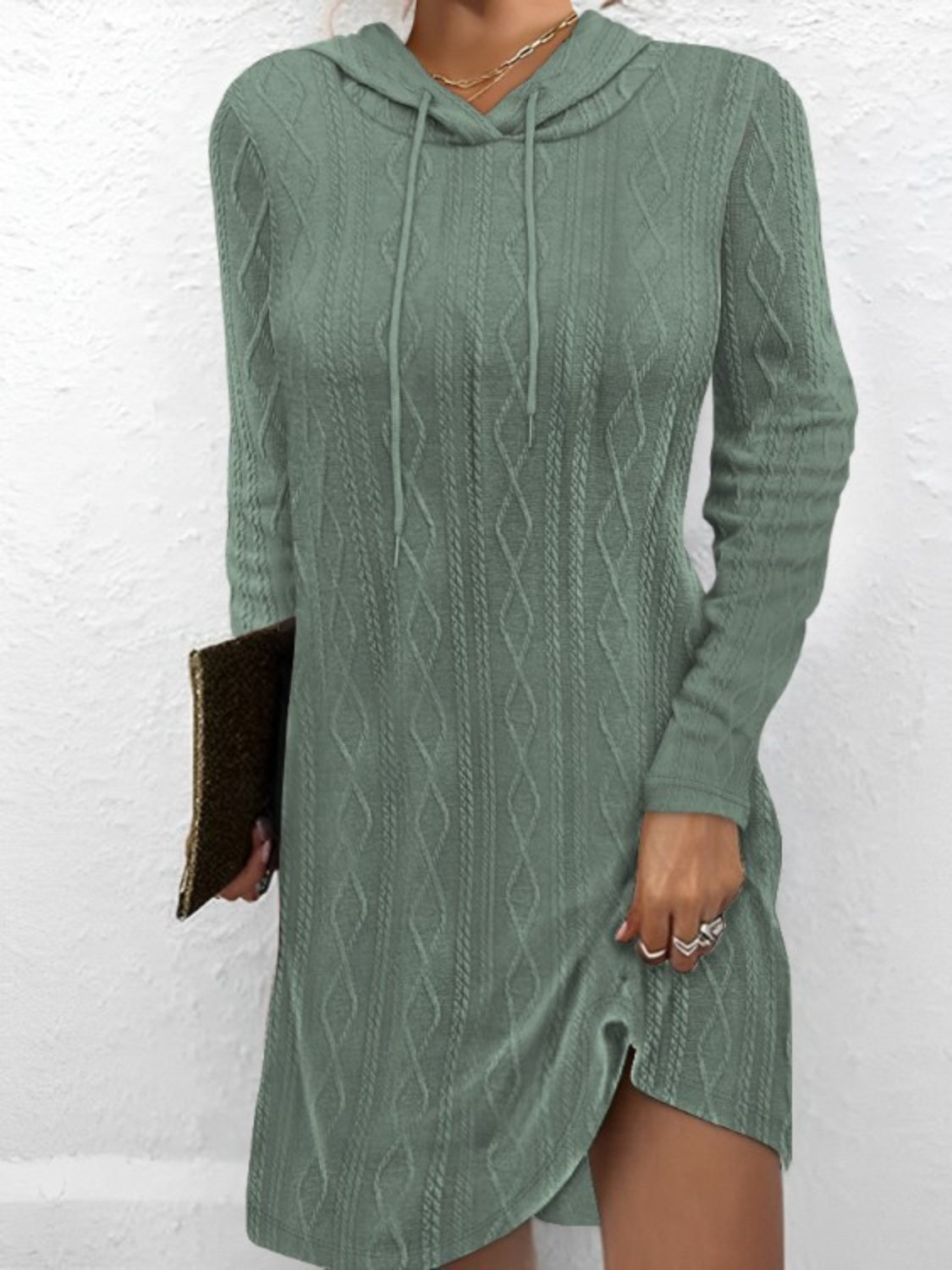 Drawstring Hooded Sweater Dress - Pahabu - Women's Clothing & Shop