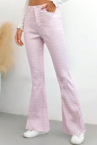 Printed High Waist Flare Pants with Pockets - Pahabu - Women's Clothing & Shop