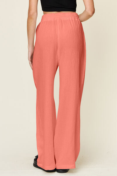 Double Take Full Size Texture Drawstring Wide Leg Pants - Pahabu - Women's Clothing & Shop
