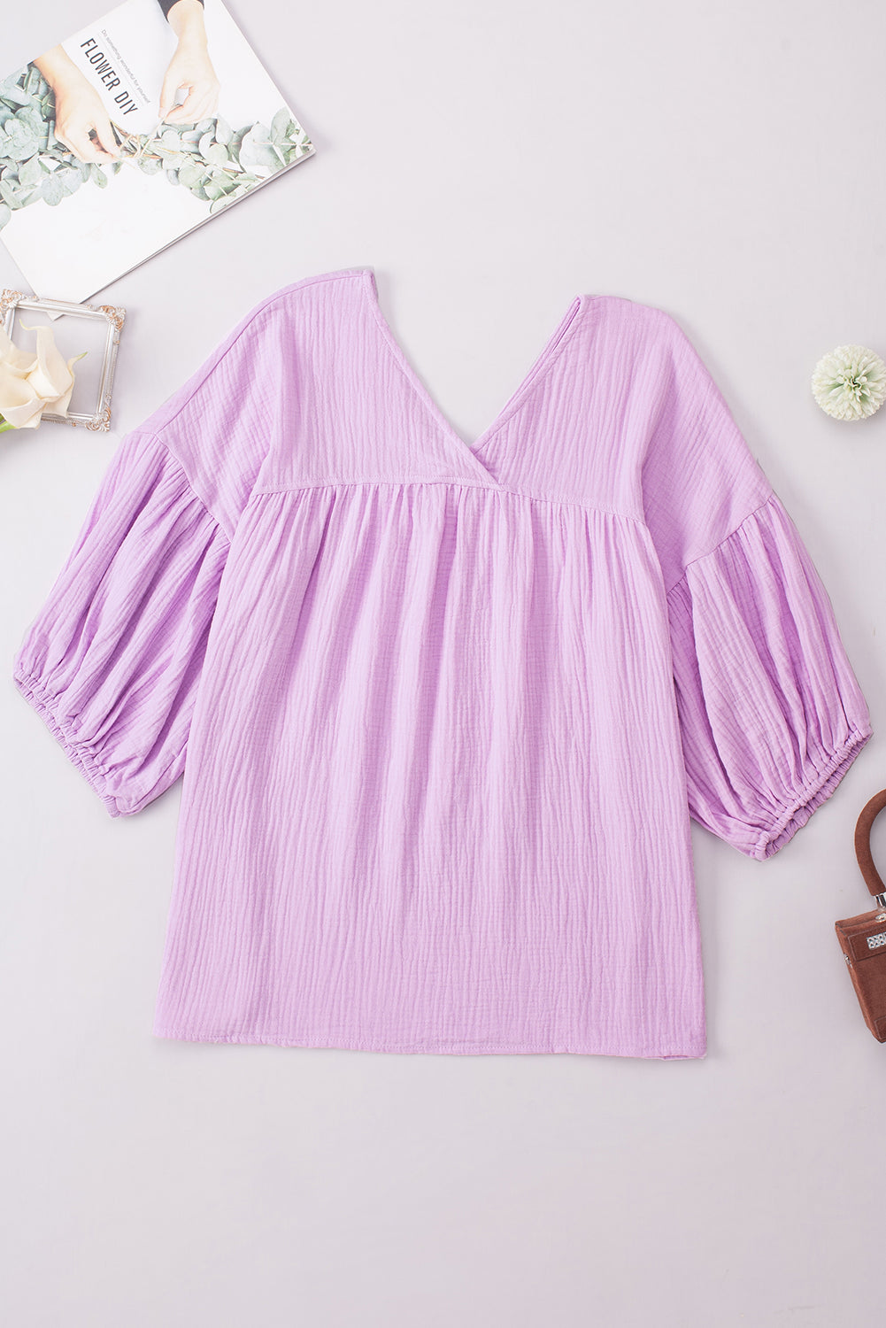 Dropped Shoulder V-Neck Blouse - Pahabu - Women's Clothing & Shop