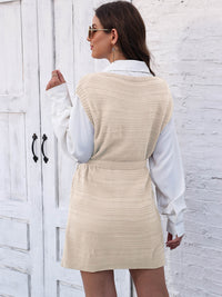Tie Front V-Neck Sleeveless Slit Sweater Dress - Pahabu - Women's Clothing & Shop
