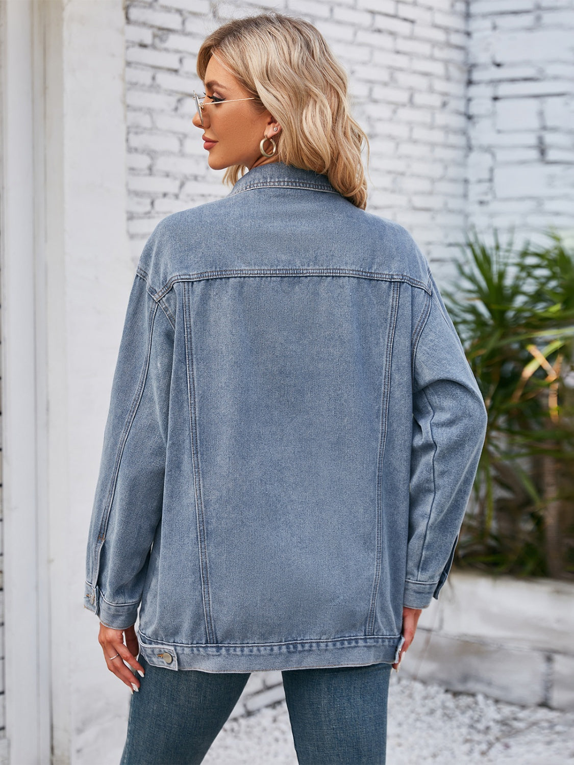 Button Up Long Sleeve Denim Jacket - Pahabu - Women's Clothing & Shop