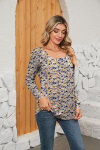 Printed Square Neck Long Sleeve Blouse - Pahabu - Women's Clothing & Shop